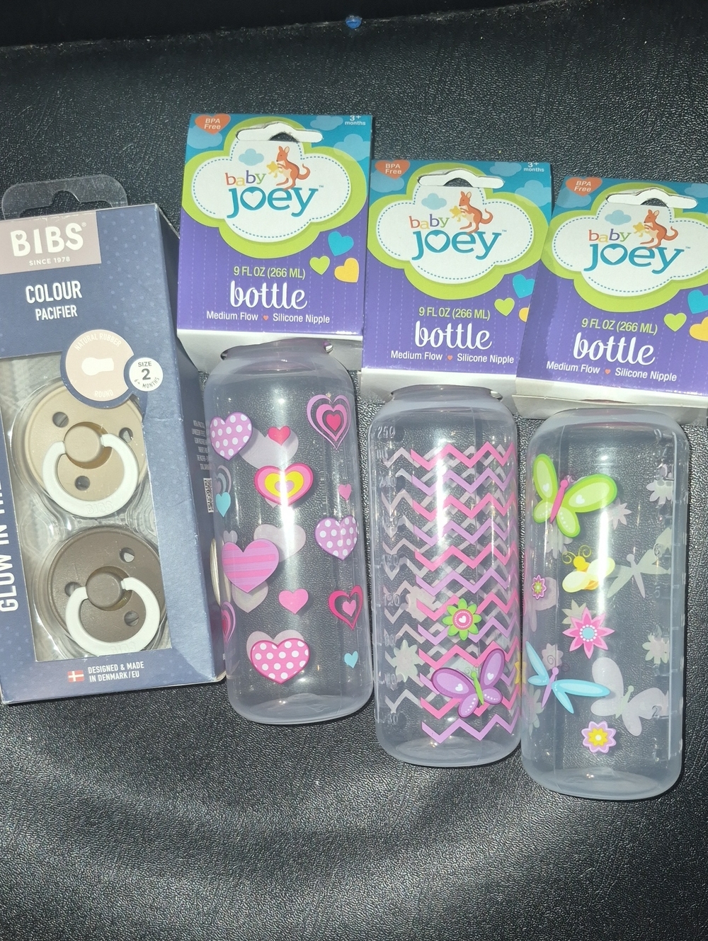 Glow In The Dark Pacifiers And Baby Girl Bottle - 3 Pack